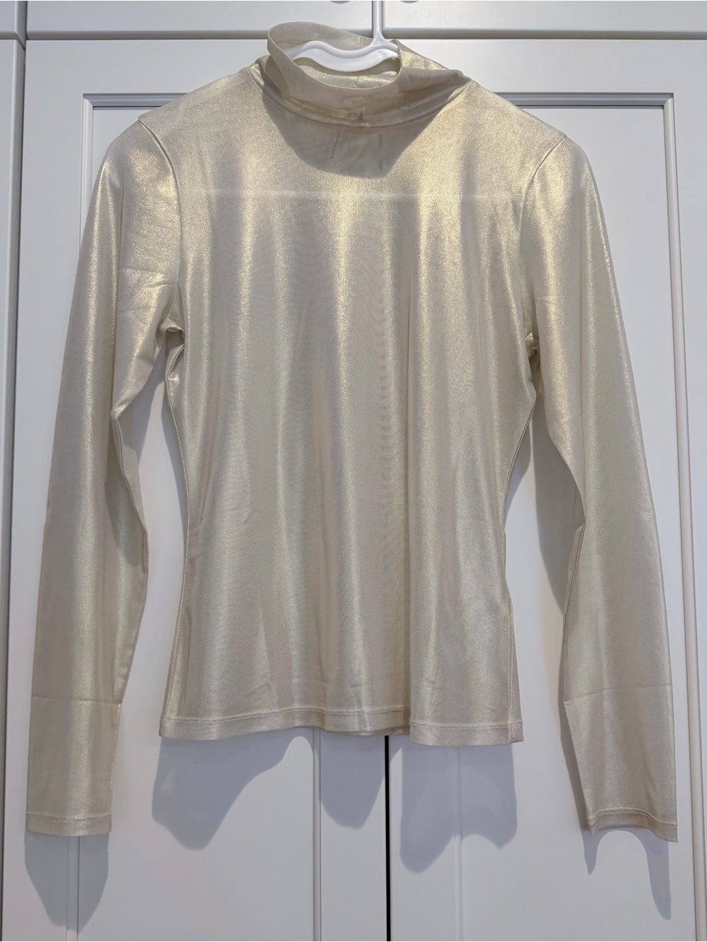 Anthropologie Shimmery Gold Long-Sleeve Mock Neck.